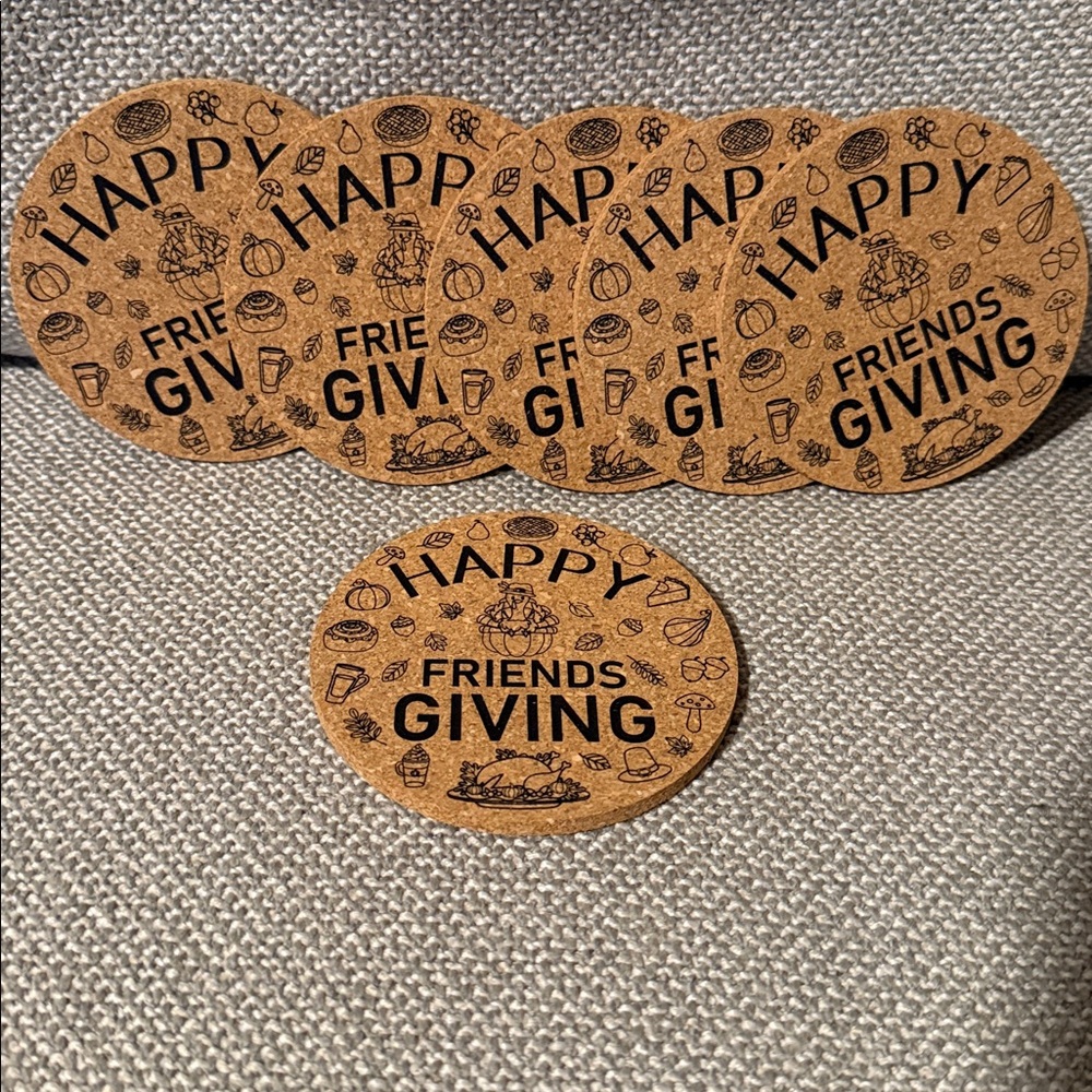 5/$25 Happy Friendsgiving Cork Coasters Set of 6